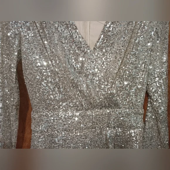 Ramy Brook Champagne Long Sleeve Sequin Mini Dress - Picture 2 of 9